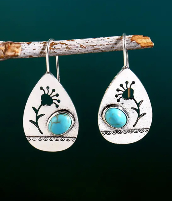 Boho turquoise flower teardrop earrings