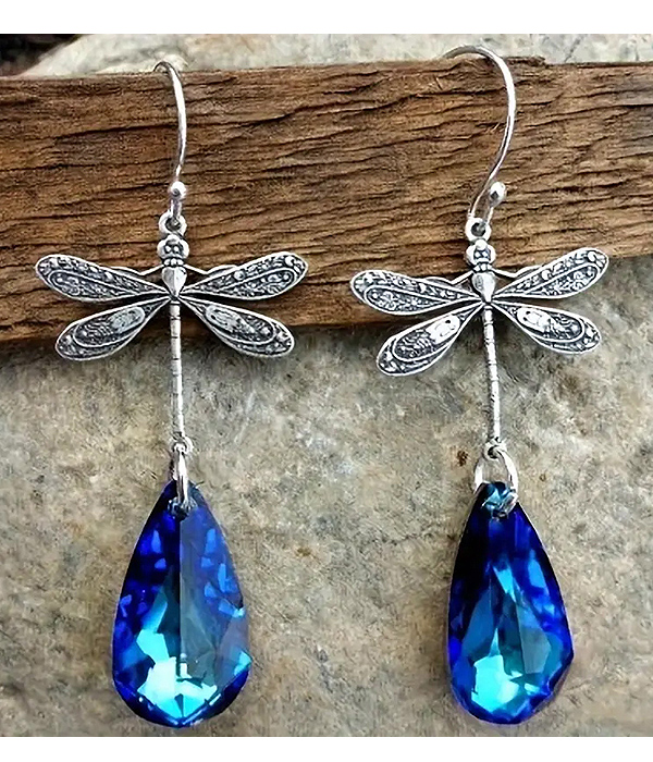 Vintage dragonfly and teardrop stone earring