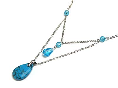 Turquoise look pendant double row necklace