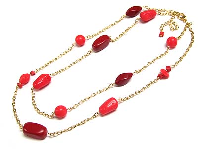 Coral look stone long necklace