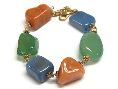 Three color natural stone link bracelet