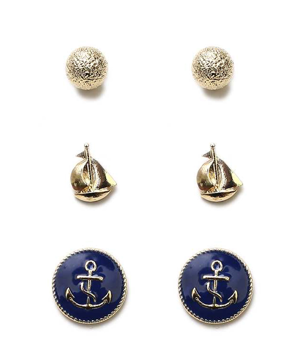 Nautical theme 3 pair earring set