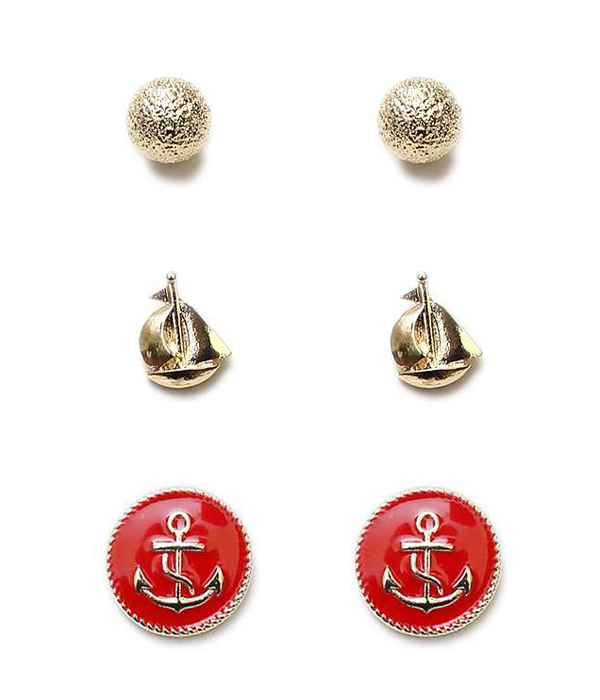 Nautical theme 3 pair earring set