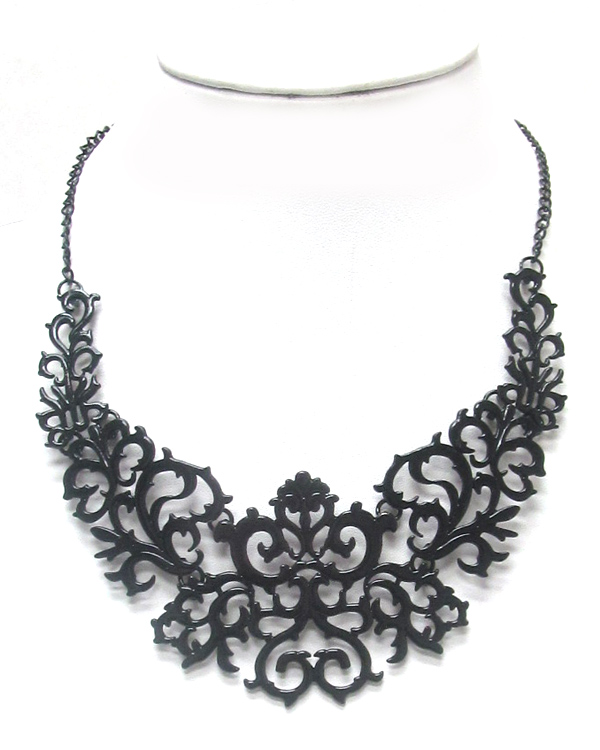 Metal filigree bib statement necklace