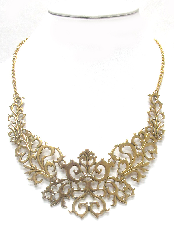 Metal filigree bib statement necklace