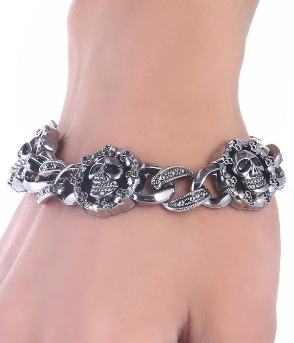 Crystal skull chain link bracelet