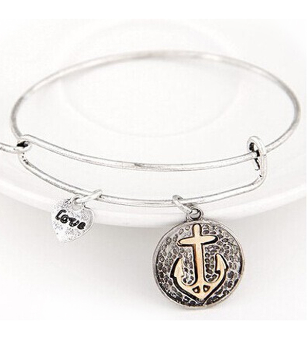 Anchor charm wire bangle bracelet