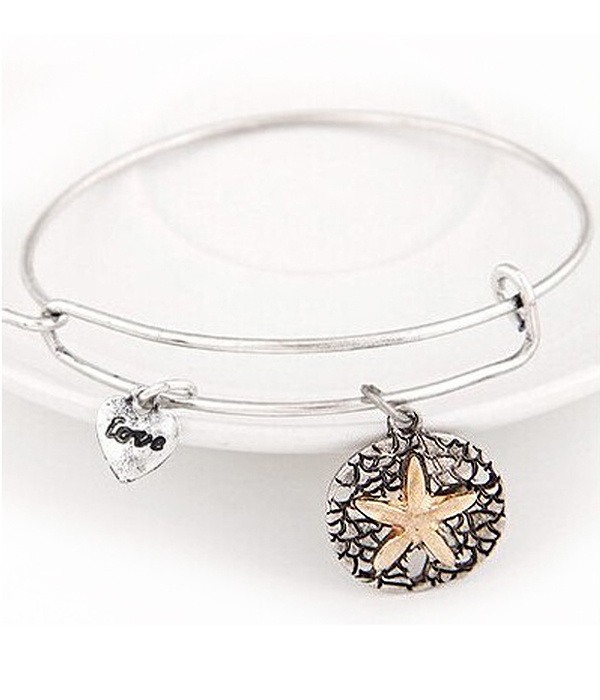 Starfish charm wire bangle bracelet