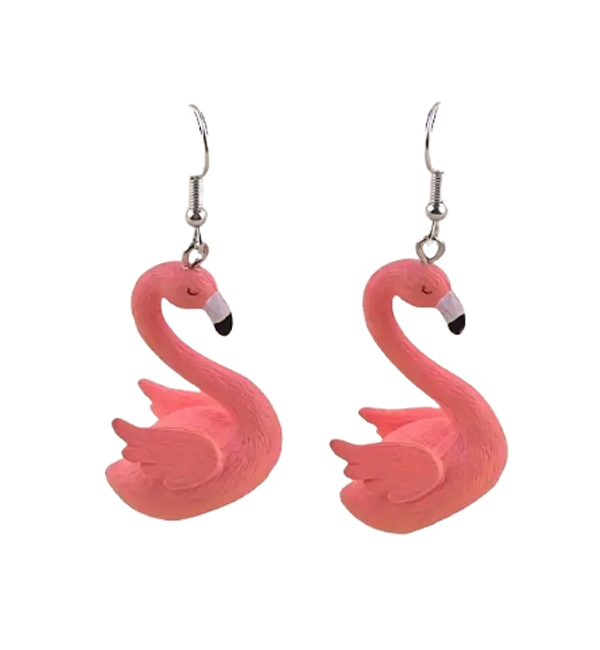 3d pink flamingo dangle earrings