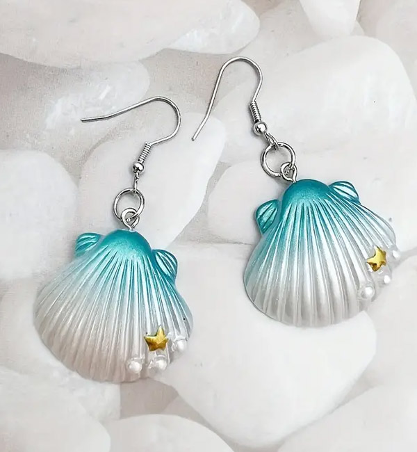 Ombre seashell earrings with pearls and star