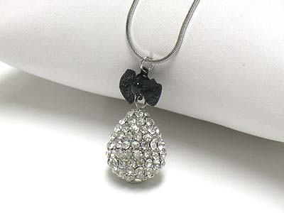 Crystal tear drop and ribbon pendant necklace 