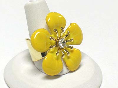 Crystal and enamel flower ring - adjustable