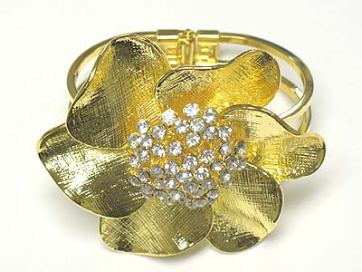 Extra large crystal accent metal flower hinge bangle