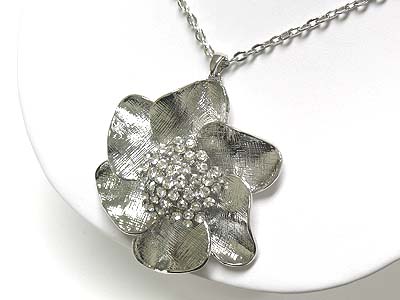 Extra large crystal accent metal flower pendant necklace