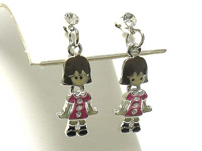 Crystal and enamel puppet girl earring