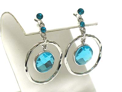 Crystal stud facet glass round drop earring