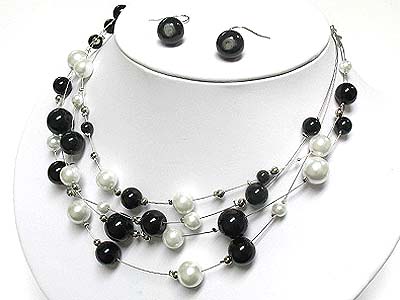 Multi strand pearl beads neckalce and earring set 