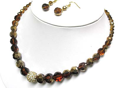 Facet glass beads and crystal ball necklace and earring set