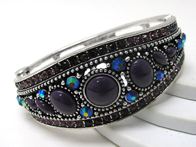 Crystal and facet glass deco metal hinge bangle