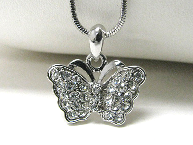 Made in korea whitegold plating crystal stud butterfly pendant necklace