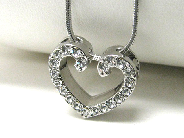 Made in korea whitegold plating crystal stud heart pendant necklace