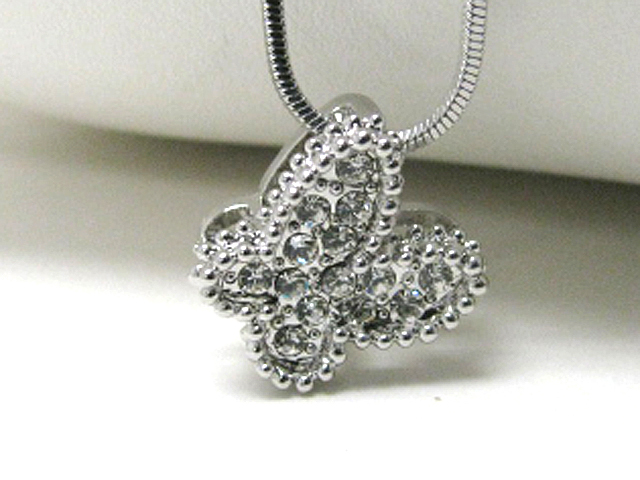 Made in korea whitegold plating crystal stud butterfly pendant necklace