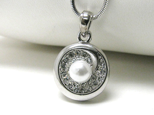 Made in korea whitegold plating pearl and crystal stud designer inspired round pendant necklace