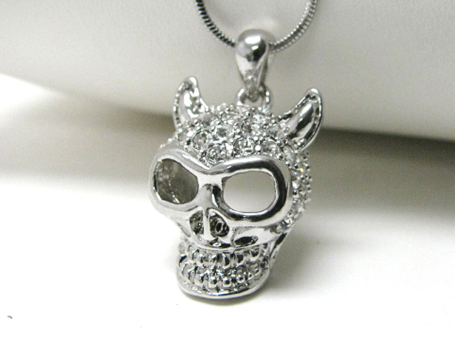 Made in korea whitegold plating crystal stud skull pendant necklace