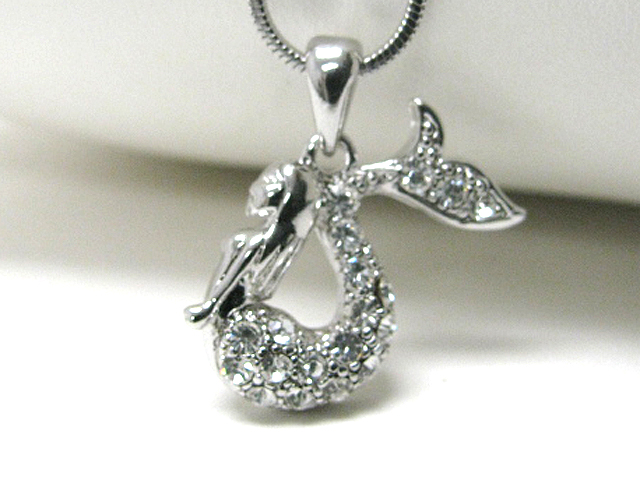 Made in korea whitegold plating crystal stud mermaid pendant necklace