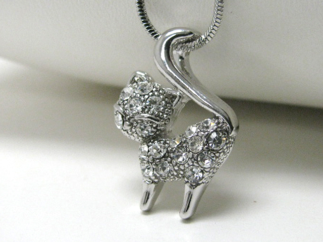 Made in korea whitegold plating crystal stud cat pendant necklace