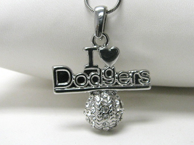 Made in korea whitegold plating crystal stud i love dodgers pendant necklace