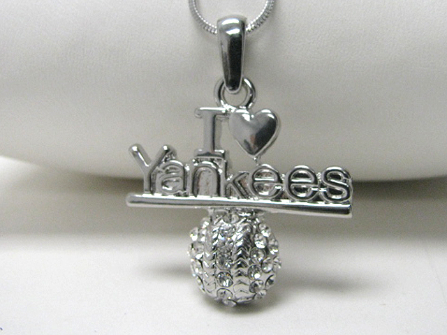 Made in korea whitegold plating crystal stud i love yankees pendant necklace