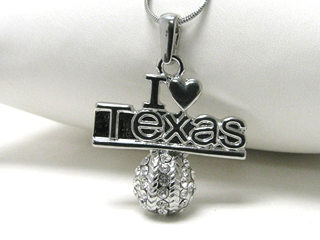 Made in korea whitegold plating crystal stud i love texas pendant necklace