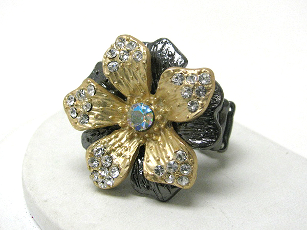 Crystal deco metal flower stretch ring