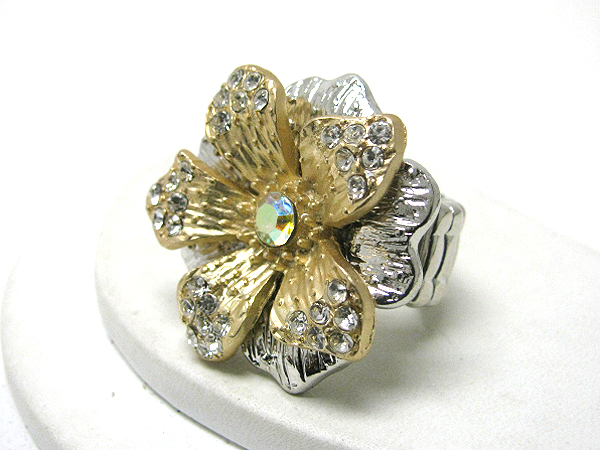 Crystal deco metal flower stretch ring