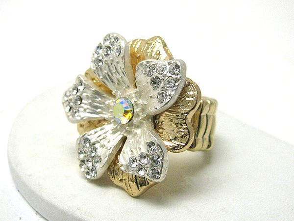 Crystal deco metal flower stretch ring