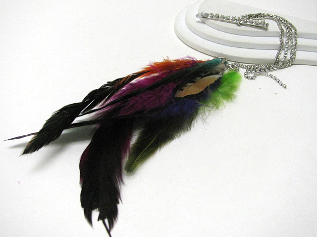 14 inch super long  crystal stud hair clip with multi feather and rhinestone extension