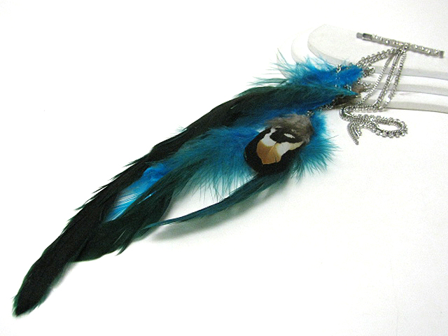 18 inch super long  crystal stud hair clip with multi feather and rhinestone extension