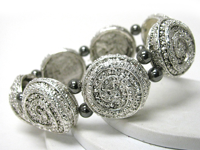 Pearl beads marcasite look casting metal link stretch bracelet?