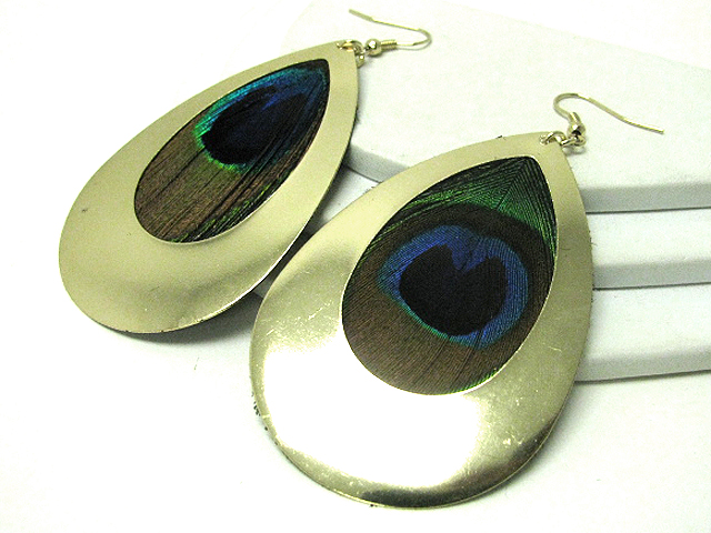 Peacock feather and metal earring