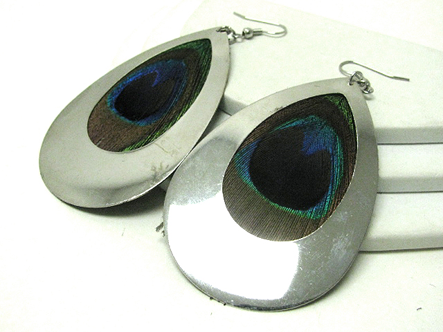 Peacock feather and metal earring