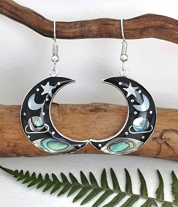 Vintage crescent moon and star earring