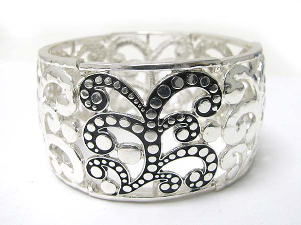 Vine pattern filigree wide metal stretch bracelet