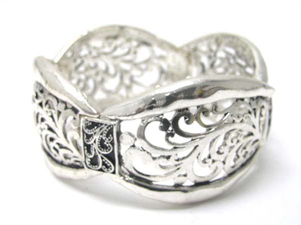 Vine pattern filigree wide metal stretch bracelet