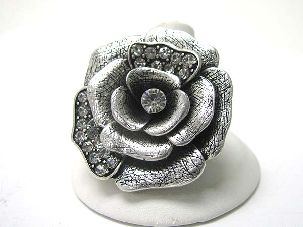 Crystal stud antique burnish metal flower stretch ring