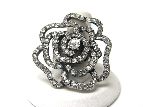 Crystal stud antique burnish metal flower stretch ring