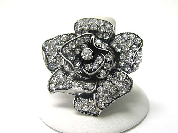 Crystal stud antique burnish metal flower stretch ring