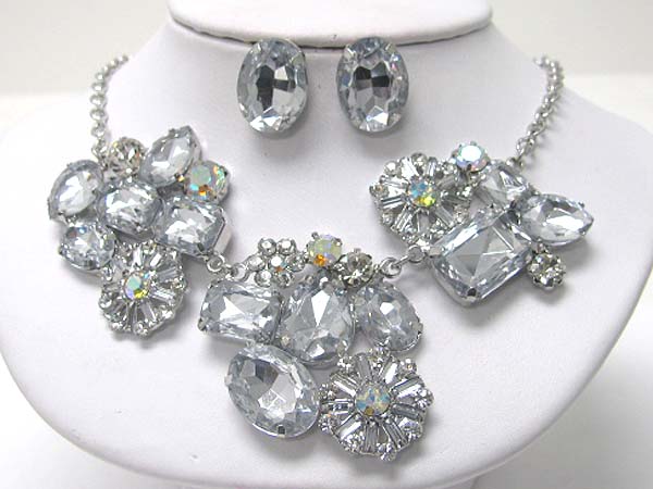 Crystal and facet glass stone necklace earring set