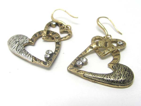 Antique look dual metal heart earring