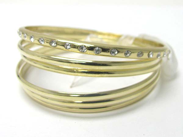 Crystal stud multi row metal bangle set